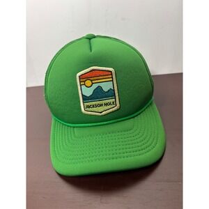 Decky Jackson Hole Wyoming Green Foam Trucker Hat Snapback Mesh Cap Rope Visor